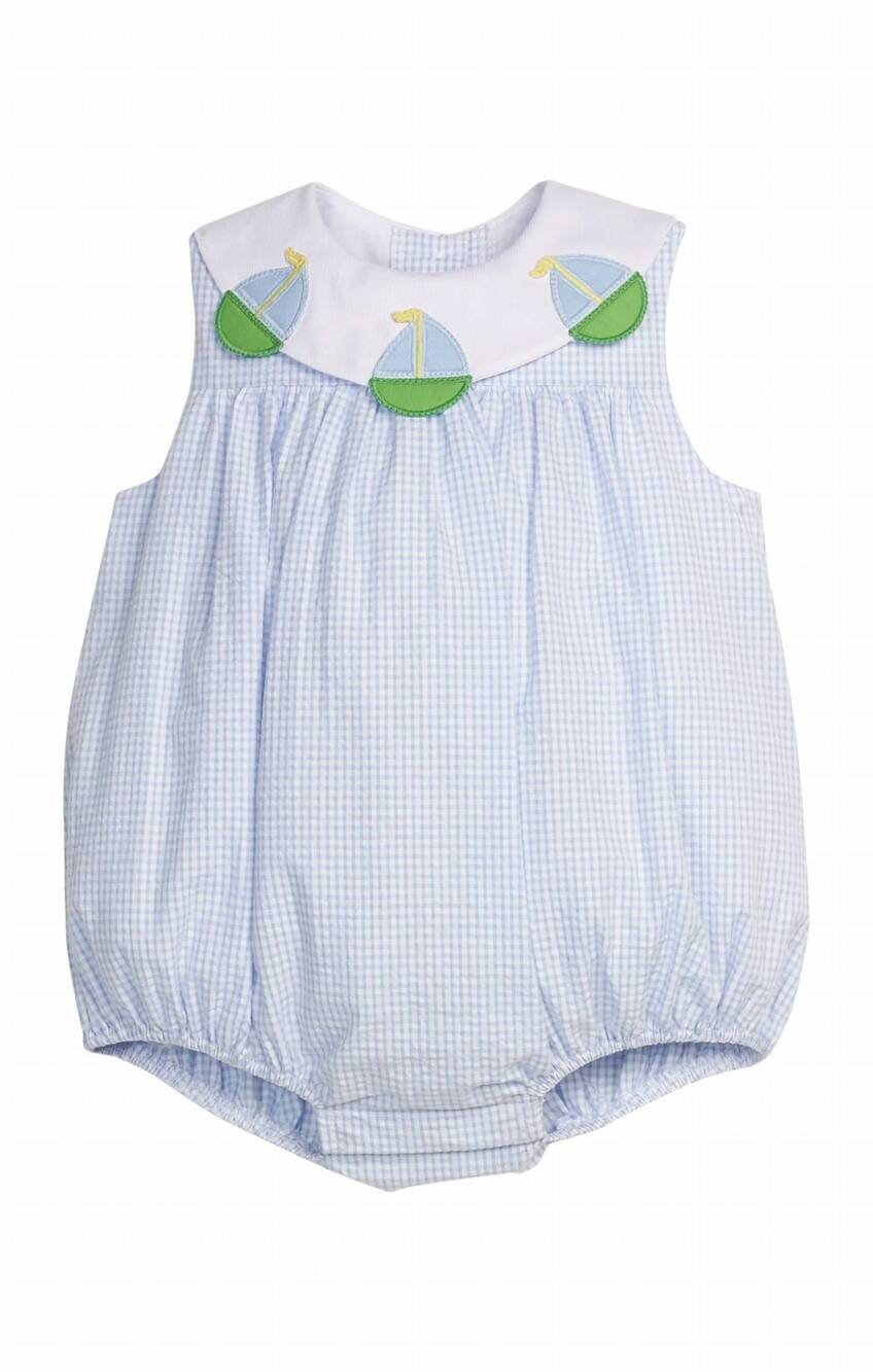 NEW LITTLE ENGLISH girl's sailboats bib bubble onesies in blue